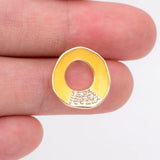 10pcs CZ Paved Circle Ear Posts, Yellow Enamel Stud Earrings with Loops