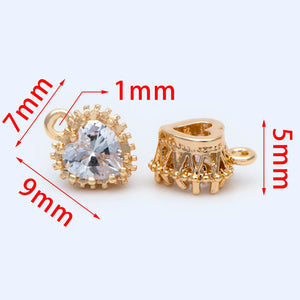 10pcs CZ paved Heart Charms 9x7mm, Plated Brass Heart Pendants