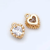 10pcs CZ paved Heart Charms 9x7mm, Plated Brass Heart Pendants