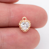 10pcs CZ paved Heart Charms 9x7mm, Plated Brass Heart Pendants