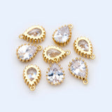 10pcs CZ Teardrop Charms 11x7mm, Plated Brass Pendants, Clear Cubic Zirconia