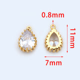 10pcs CZ Teardrop Charms 11x7mm, Plated Brass Pendants, Clear Cubic Zirconia