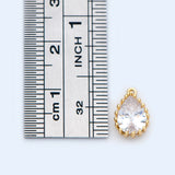 10pcs CZ Teardrop Charms 11x7mm, Plated Brass Pendants, Clear Cubic Zirconia