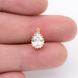 10pcs CZ Teardrop Charms 11x7mm, Plated Brass Pendants, Clear Cubic Zirconia