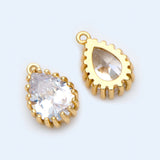 10pcs CZ Teardrop Charms 11x7mm, Plated Brass Pendants, Clear Cubic Zirconia
