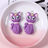 10pcs Moon Cat Resin Earring Charms for DIY Jewelry Making