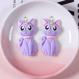 10pcs Moon Cat Resin Earring Charms for DIY Jewelry Making