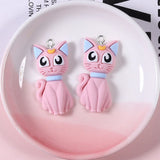 10pcs Moon Cat Resin Earring Charms for DIY Jewelry Making