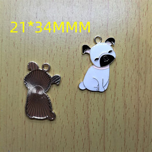 10pcs Bulldog Enamel Charm Dog Pendants for Jewelry Making