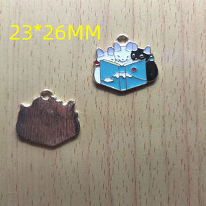 10pcs Cartoon Cat Enamel Charms Animal Reading Pendant DIY Jewelry
