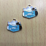10pcs Cartoon Cat Enamel Charms Animal Reading Pendant DIY Jewelry