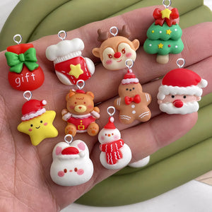 10pcs Christmas Charms for Jewelry Making Deer Tree Star Gift Bag Pendant