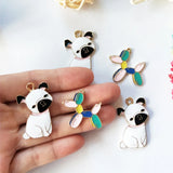 10pcs Enamel Balloon Dog Bulldog Charms Golden Puppy Pendants DIY Jewelry