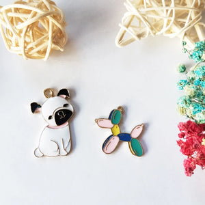 10pcs Enamel Balloon Dog Bulldog Charms Golden Puppy Pendants DIY Jewelry