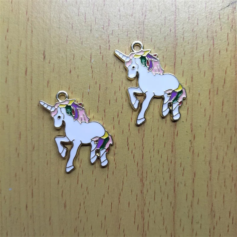 10pcs Cartoon Horse Enamel Charm Rainbow Animal Pendants DIY Jewelry