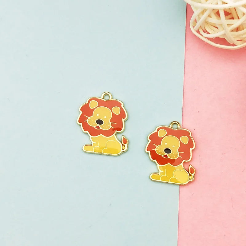 10pcs Cartoon Lions Enamel Charms Pendants DIY Jewelry Accessory Animals Charms