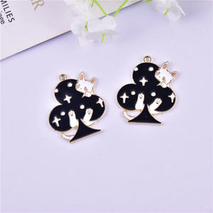 10pcs Cute Poker Cat Enamel Charms for DIY Jewelry Making