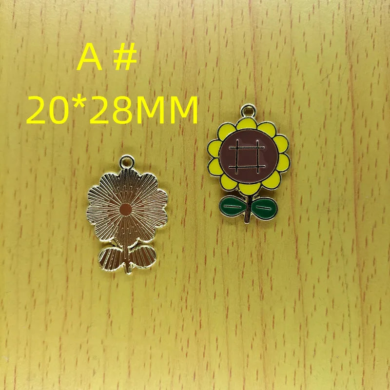 10pcs Enamel Flower Charms for DIY Jewelry Making