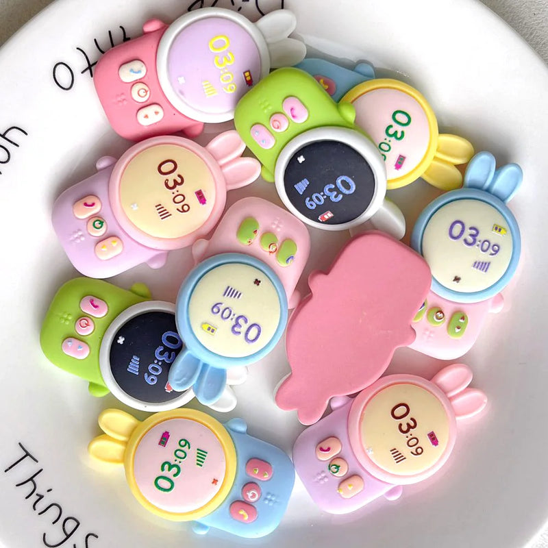10pcs Cartoon Rabbit Walkie Talkie Resin Charms for DIY Crafts