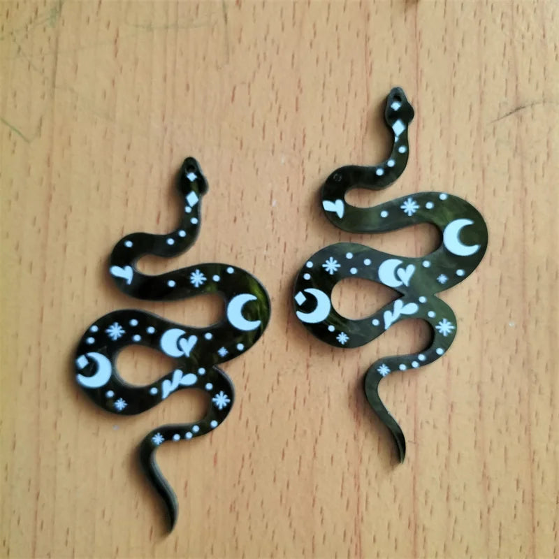 10pcs Cartoon Snake Charms Acrylic Animal Snack Moon Star for Jewelry Making