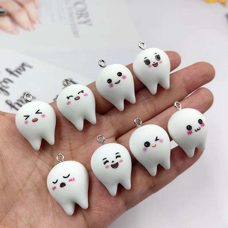 10pcs Cartoon Expression Tooth Resin Charms For Earring Lovely Pendant Accessory