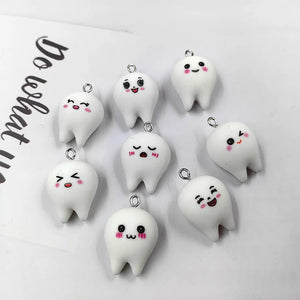 10pcs Cartoon Expression Tooth Resin Charms For Earring Lovely Pendant Accessory