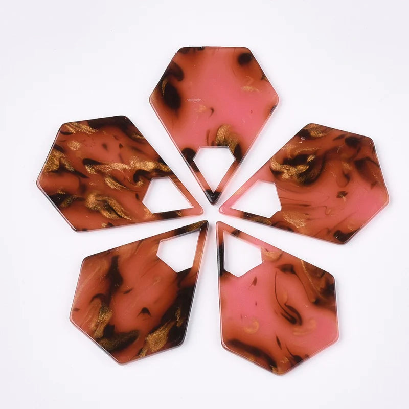 10pcs Geometric Pentagon Resin Charms for Earrings Red Pink