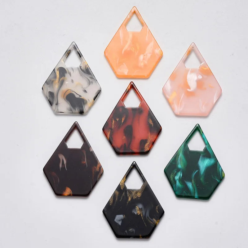 10pcs Geometric Pentagon Resin Charms for Earrings Red Pink