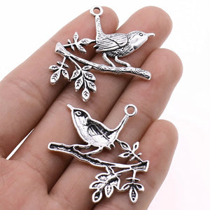 10pcs Charms Bird Standing Branch Antique Pendant Tibetan Silver DIY Jewelry