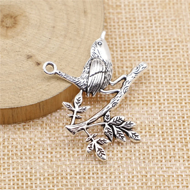 10pcs Charms Bird Standing Branch Antique Pendant Tibetan Silver DIY Jewelry