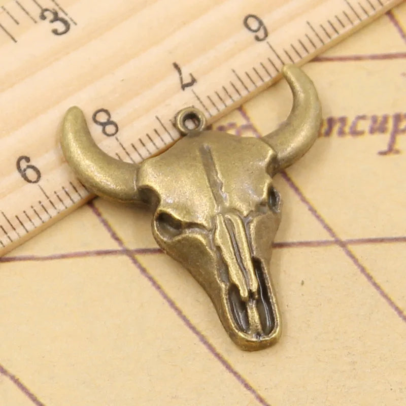 10pcs Bull Skull Charms Antique Bronze Silver 32x28mm Pendants DIY Jewelry