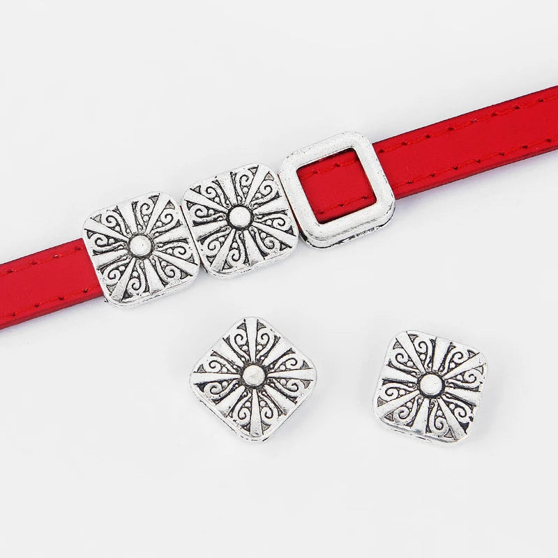 10pcs Flower Pattern Slider Spacer Beads for 10x2mm Flat Leather Cord
