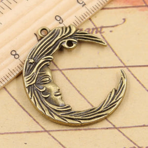 10pcs Man In The Moon Face Charms 38x32mm Tibetan Bronze Silver Pendants