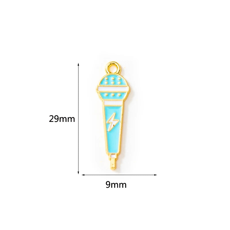 10pcs Microphone Enamel Tone Pendants Jewelry Making DIY Crafts