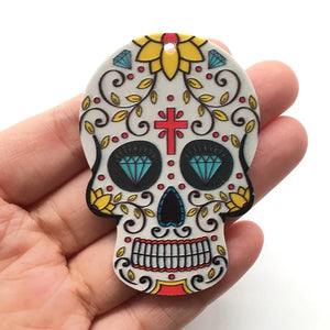 10pcs Sugar Skull Halloween Charms Calavera Relief Acrylic Jewelry Charm