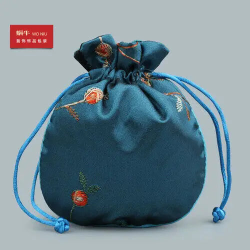 10pcs Satin Embroidered Jewelry Gift Bags Coin Purse Drawstring Pouches 4*5in
