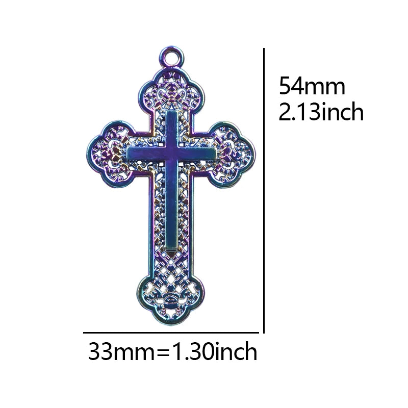 10pcs Jesus Cross Charm Pendants Rainbow DIY Necklaces