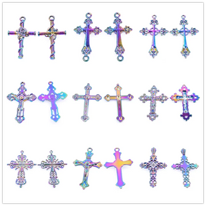 10pcs Jesus Cross Charm Pendants Rainbow DIY Necklaces