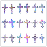 10pcs Jesus Cross Charm Pendants Rainbow DIY Necklaces