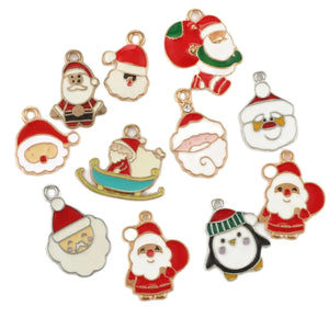 10pcs Christmas Enamel Santa Charms for DIY Jewelry Making