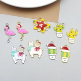 10pcs Christmas Cactus Enamel Charms for Jewelry Making DIY Accessories