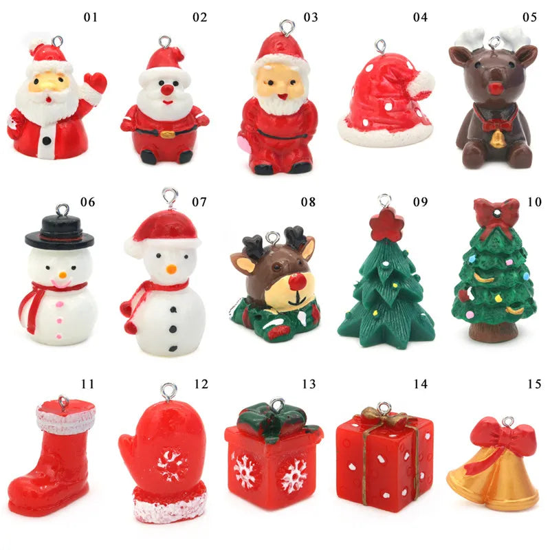 10pcs Christmas Resin Decoration Ornament Pendants Charms Deer Tree Sock Snowman