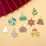 10pcs Christmas Tree House Enamel Charms for DIY Jewelry Making