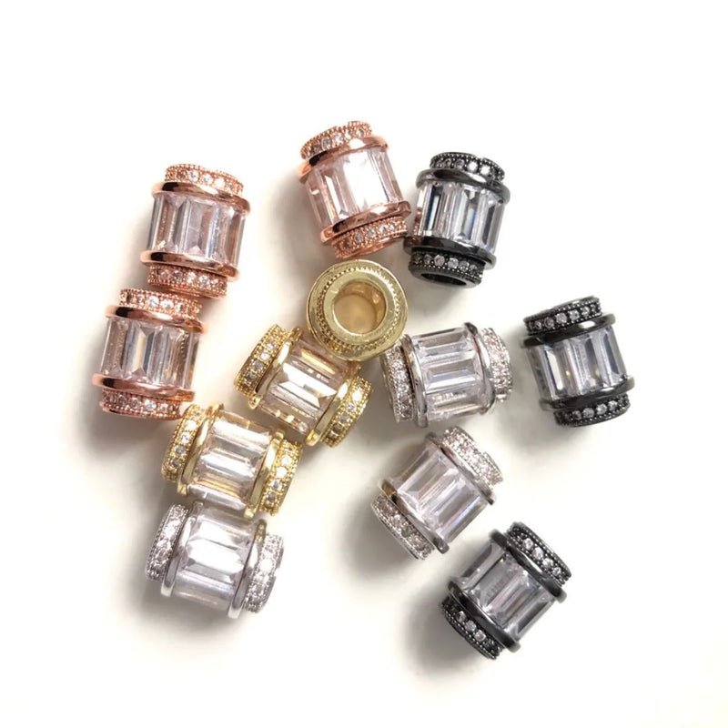 10pcs Clear CZ Paved Hole Spacers Beads, Gold-Plate Jewelry