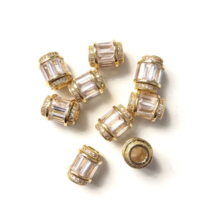 10pcs Clear CZ Paved Hole Spacers Beads, Gold-Plate Jewelry