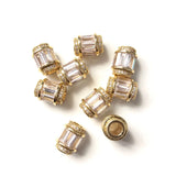10pcs Clear CZ Paved Hole Spacers Beads, Gold-Plate Jewelry