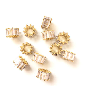 10pcs Clear Cubic Zirconia Paved Wheel Spacers Beads for Girl Jewelry
