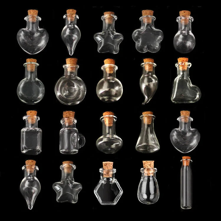 10pcs Clear Glass Bottle With Cork Stopper Geometric Glass Ball Vial