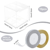 10pcs Clear Plastic Boxes Foldable Square PVC Box with Glitter Ribbon