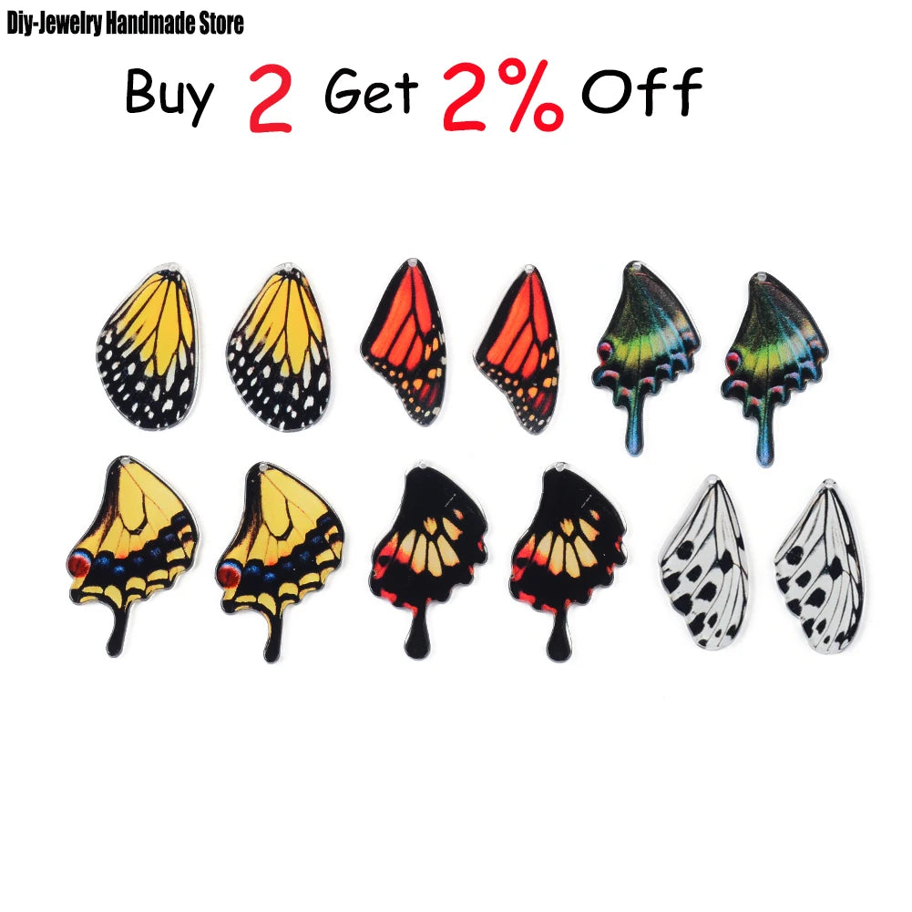 10pcs Colorful Butterfly Wings Acrylic Pendants for DIY Earrings